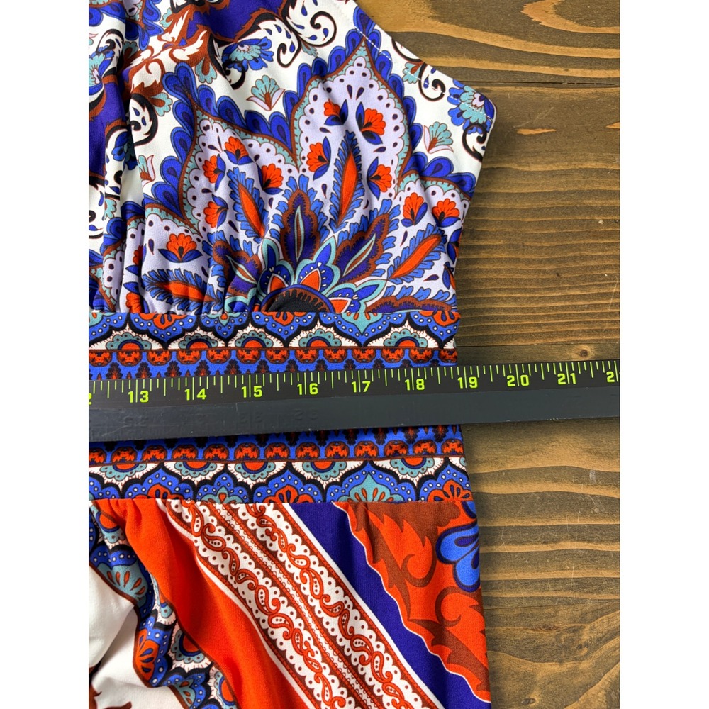 Chicos Halter Maxi Dress Womens XL Blue Orange Paisley Keyhole Boho - Picture 5 of 9